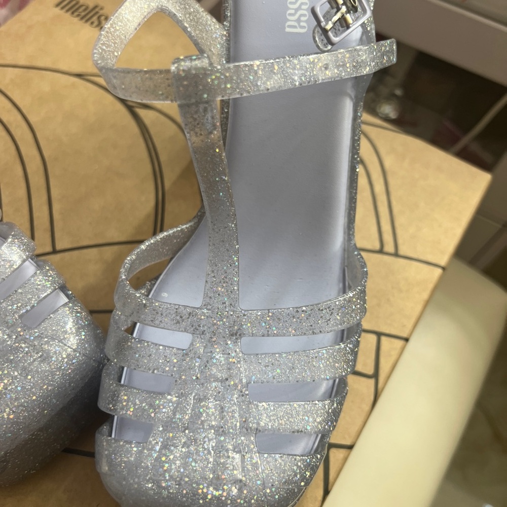 Melissa Glittery Silver Platform Sandals